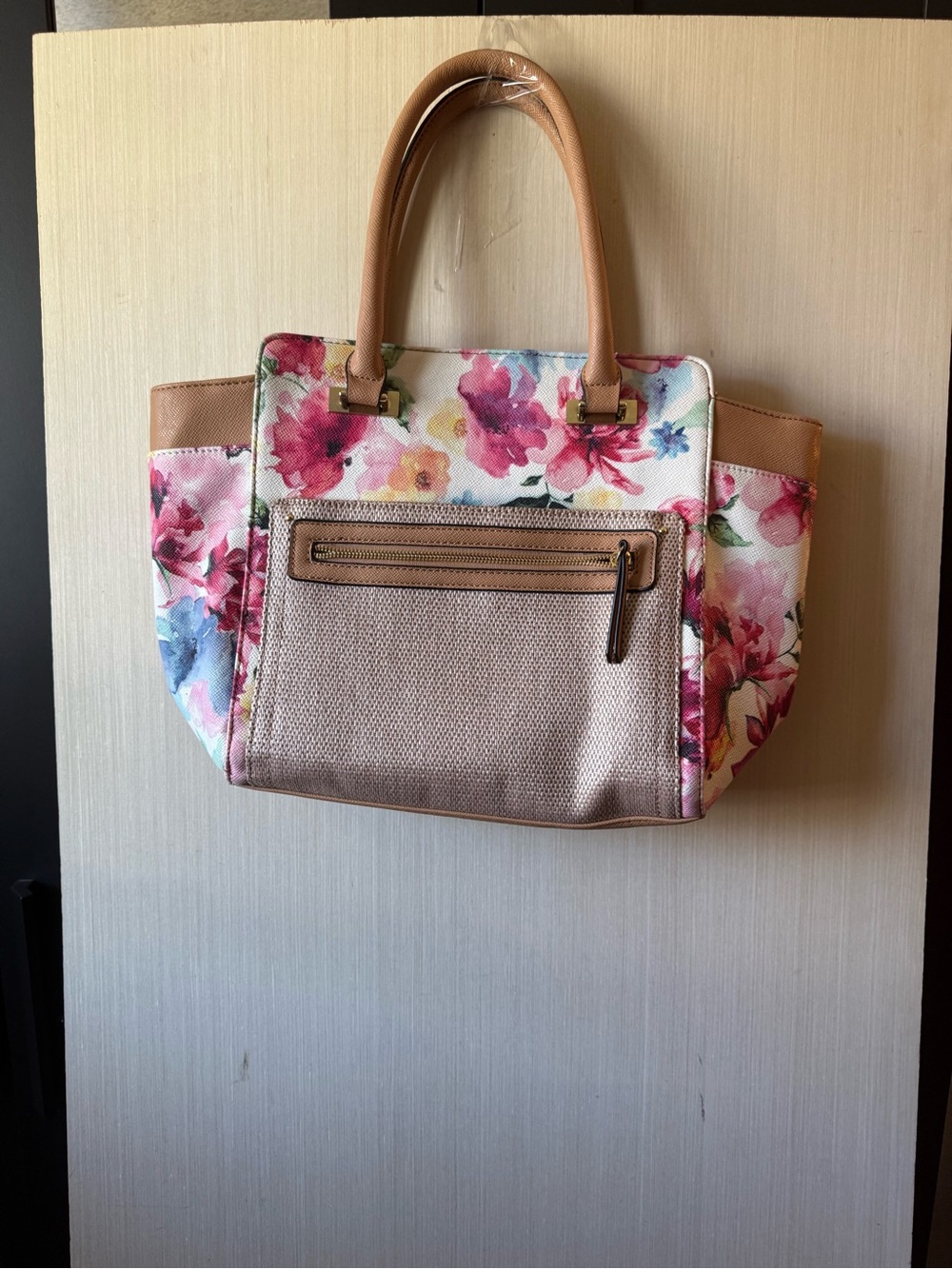 Apt 9 Floral Print Tote Bag with Tan Trim